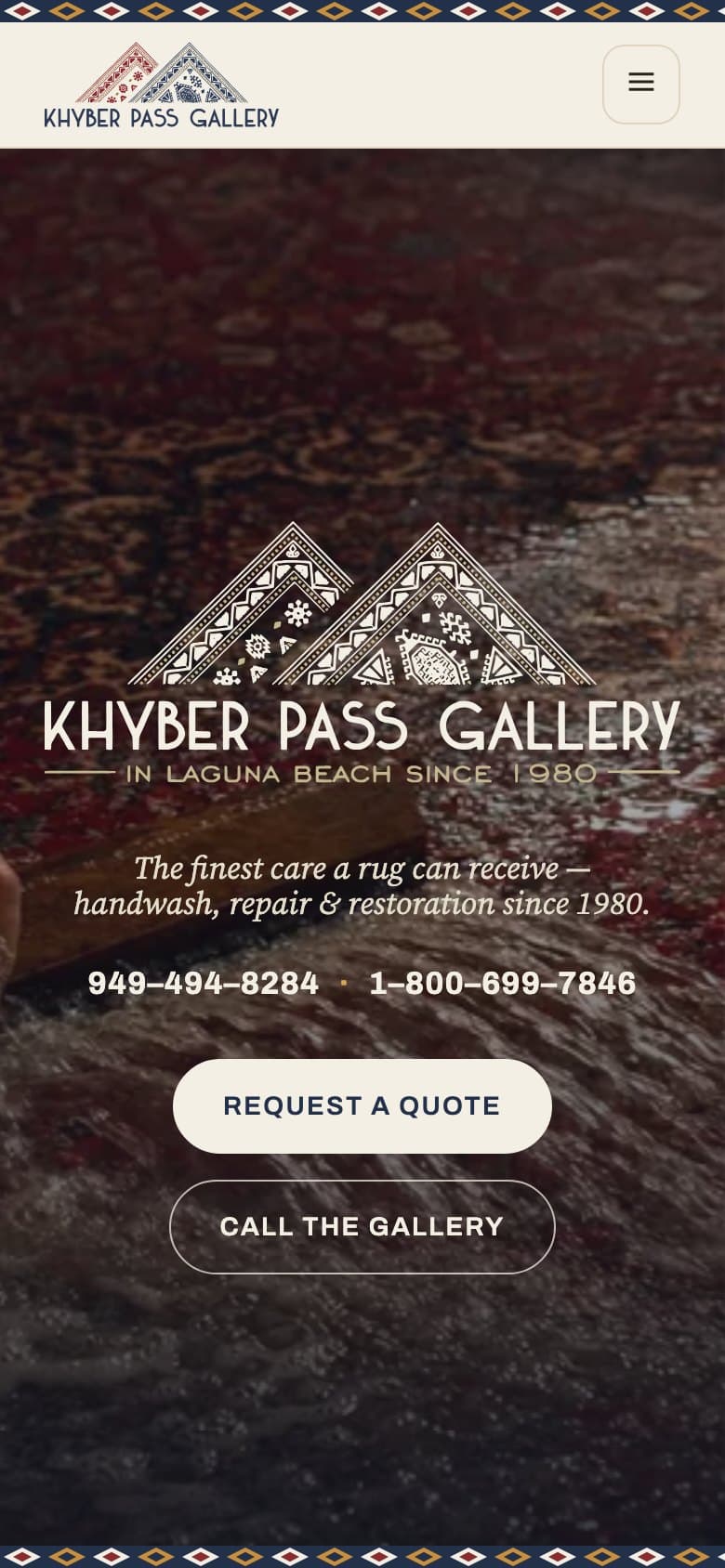 The rug-care site on a phone