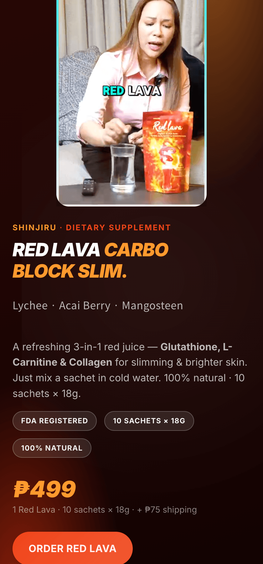 Red Lava — carbo-block slimming juice, molten-red treatment